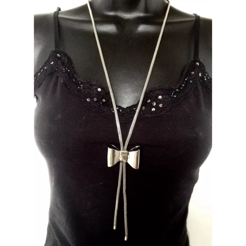 BCBGENERATION NECKLACE BOW SILVER TONED LARIAT